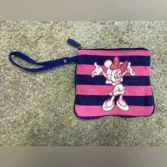 Disney Parks Minnie Mouse Wristlet Navy/Pink Stripe - Picture 1 of 6